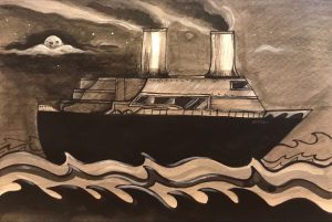 full page illustration dark and moody ship